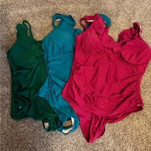 Elegant Women's One Piece Swimsuit Set - Green, Teal, and Pink